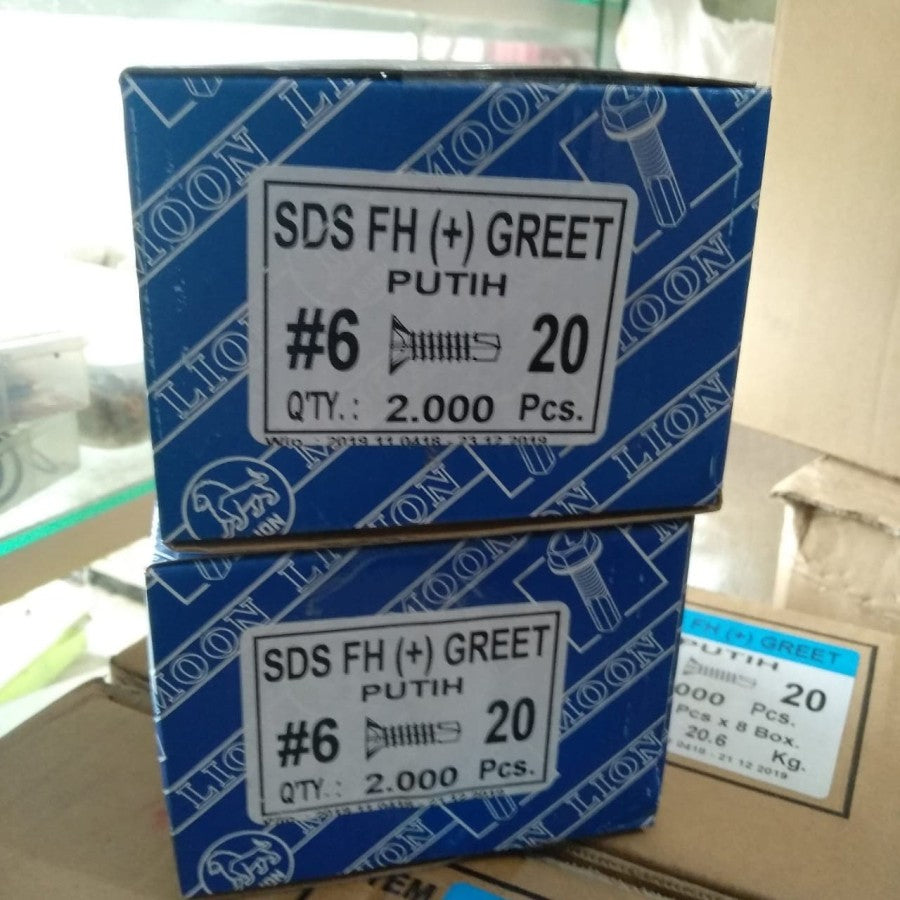 Sekrup GRC SDS #6x3/4 Sekrup SDS FH (+) Greet Putih Skrup Kalsiboard Calci Board Kalsi GRC Self Drilling Screw SDS 6x3/4 Baut Paku Papan Grc Roofing Rofing Rufing Ruping Sekrup Baja Ringan