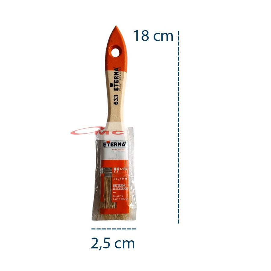 Kuas Cat Eterna 633 Bulu Tebal Gagang Kayu Kuas Cat Tembok 1" 1,5" 2" 2,5" 3" 4" In 1 2 3 4 Inch Kuas Eterna Kuas Kayu Kuas Tembok Koas Cat Dinding