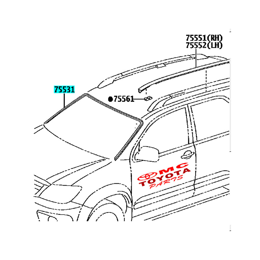 List Lis Kaca Depan Lis Karet Kaca Depan Original Toyota Fortuner Hilux Gen1 2004-2015 Ori Orisinil 75531-0K010 Moulding Windshield