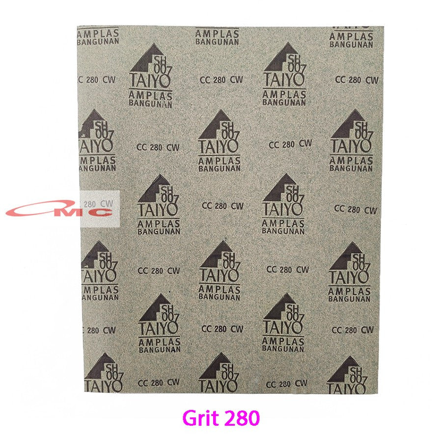 Amplas Ampelas Taiyo Abrasive Paper Asli SH 007 SH007 Grit Grid 60 80 100 120 150 180 220 240 280 500 Amplas Duco Taiyo Amplas Waterproof Duco Bangunan Amril Lembaran Lembar Taiyo SH-007