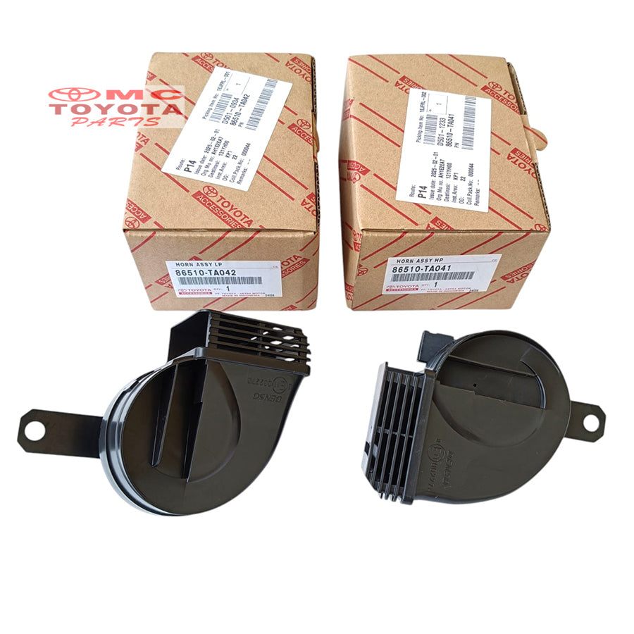 Klakson Premium Horn Low High Pitch Original Toyota Innova Zenix Reborn Fortuner Alphard Camry Vios Yaris Raize Altis Corolla Cross Avanza Veloz Etios Rush Sienta Calya Agya 86510-TA041 86510-TA042 Horn Keong Klakson Keong Premium Horn Klason Premium