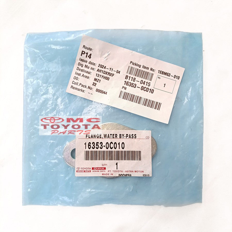 Plat Tutup By Pass Original Toyota Innova Fortuner Hilux Hiace Land Cruiser Prado Bensin 16353-0C010 Tutup Selang Pipa Pipe Flange Water By Pass Packing Gasket Pipa By Pass