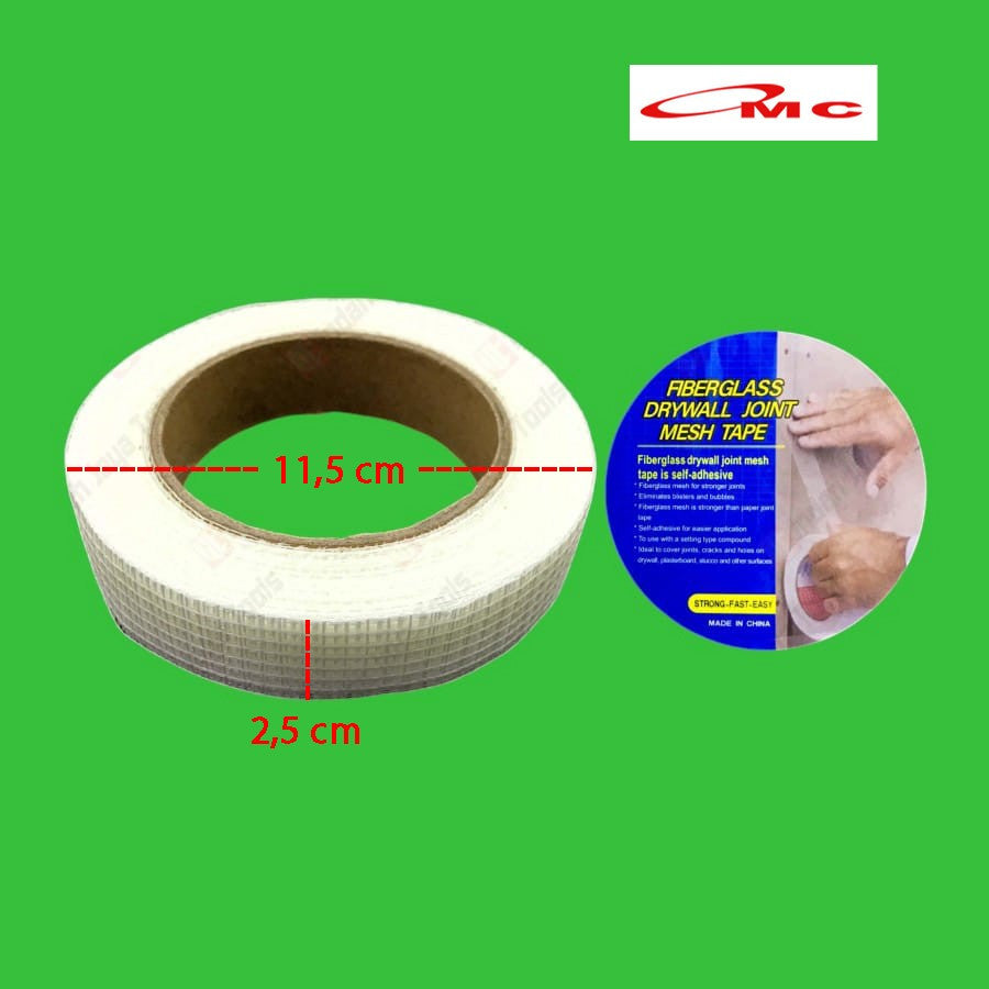 Kasa Lakban Lem Gypsum 1" Inch Lakban Gipsum Plafon 1 Inch Kain Kasa Gypsum Fiberglass Tape Lem Kasa Roll Isolasi Lakban Gypsum Plafon Kasa Kain Fiber