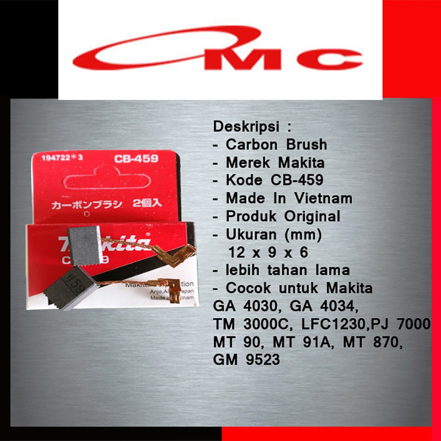 Carbon Brush CB-459 Makita Original Carbon Brush Makita CB 459 CB459 Batu Arang Spul Sepul Bostel Brostel Kul Areng Mesin Gerinda Makita GA4030 GA4034 Maktec MT90 MT91A