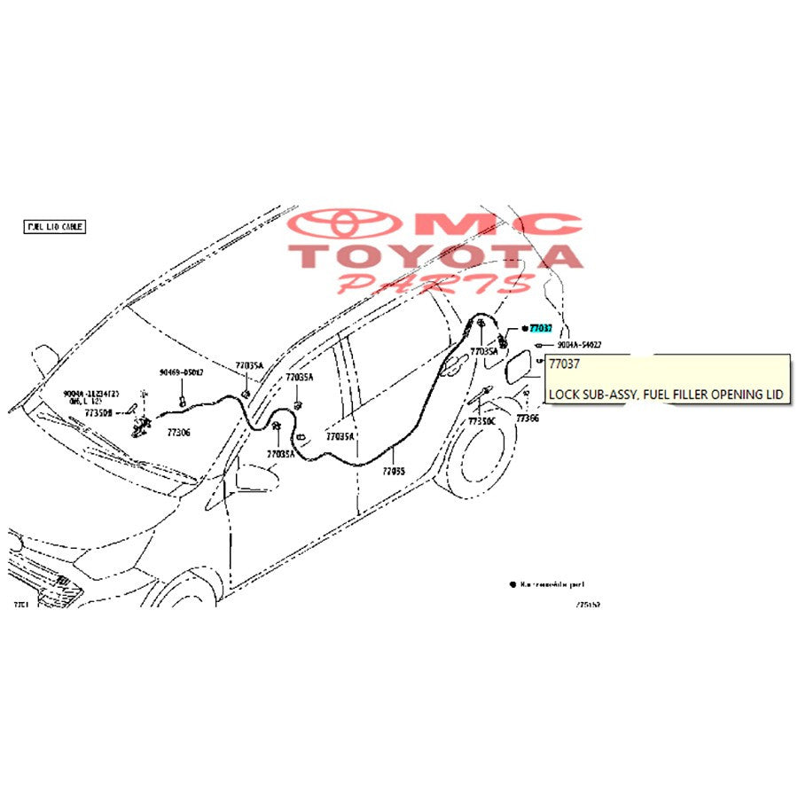 Pentolan Lock Fuel Kunci Pembuka Tutup Tangki Bensin Original Toyota Calya Sigra 2016-2024 77037-BZ090