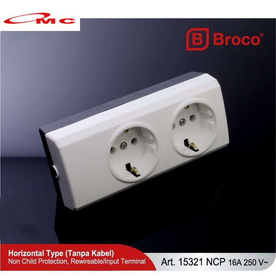 Broco Stop Kontak 2 Lubang Non CP 15321 NCP Colokan Broco Socket Terminal 2 Lubang Tanpa Kabel Cable Tanpa Child Protection Multi Socket Outlet