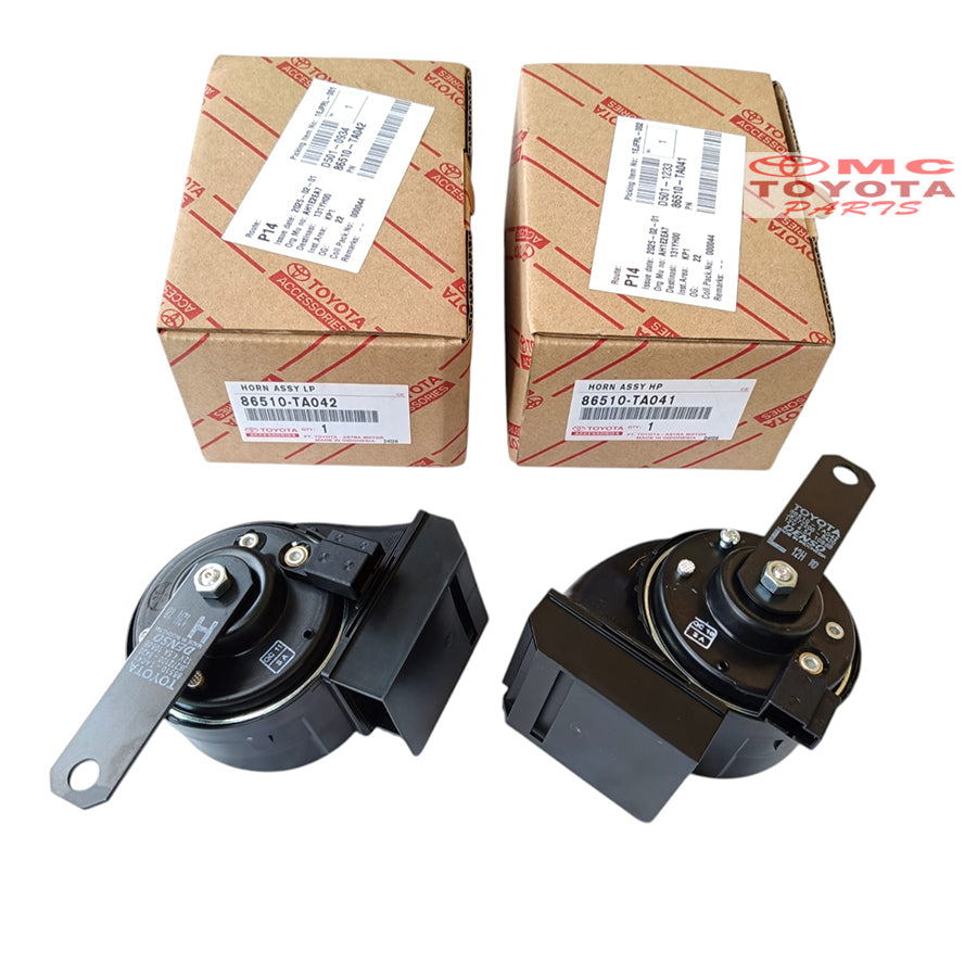 Klakson Premium Horn Low High Pitch Original Toyota Innova Zenix Reborn Fortuner Alphard Camry Vios Yaris Raize Altis Corolla Cross Avanza Veloz Etios Rush Sienta Calya Agya 86510-TA041 86510-TA042 Horn Keong Klakson Keong Premium Horn Klason Premium