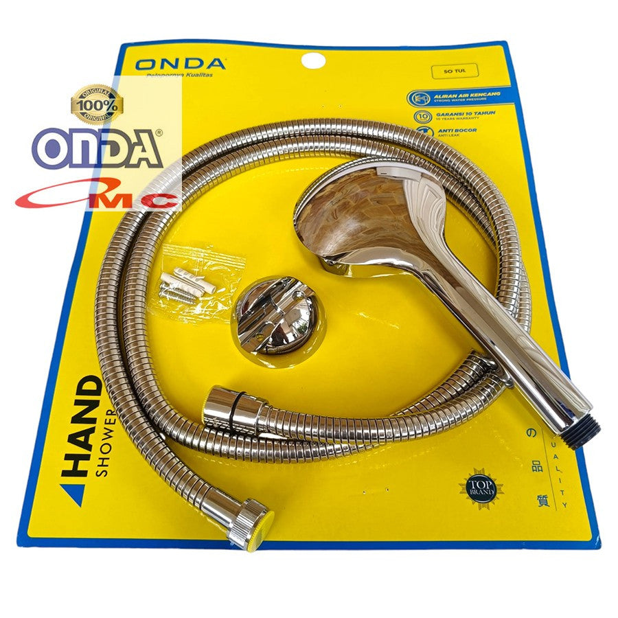 ONDA Hand Shower Mandi Hose Selang Lentur Flexible Shower Set Termasuk Selang & Dudukan Bracket Chrome Komplit Shower Onda SO TUL 1/2 Inch SO-TUL-1P2