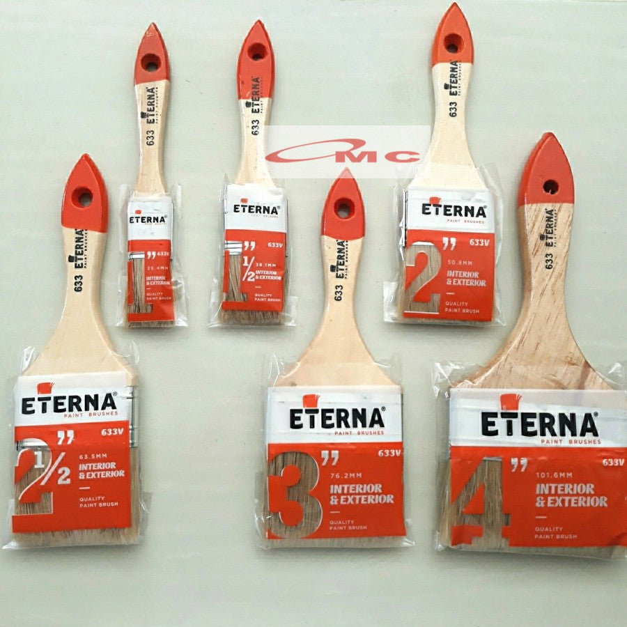 Kuas Cat Eterna 633 Bulu Tebal Gagang Kayu Kuas Cat Tembok 1" 1,5" 2" 2,5" 3" 4" In 1 2 3 4 Inch Kuas Eterna Kuas Kayu Kuas Tembok Koas Cat Dinding