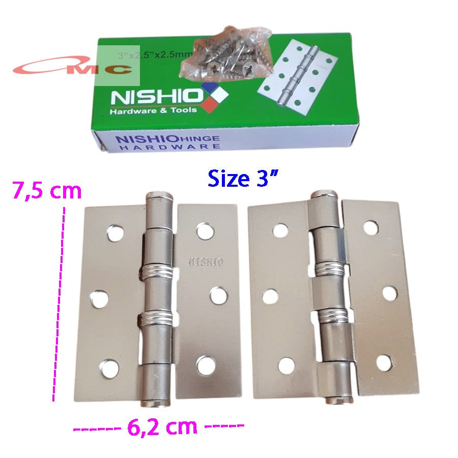 Engsel Pintu Jendela 3" 4" 5" Inch Nishio Sudah Termasuk Sekrup Skrup Engsel Tebal Engsel Besi Pintu Jendela Engsel Jendela Engsel Nishio Silver Tebal 3 4 Inch
