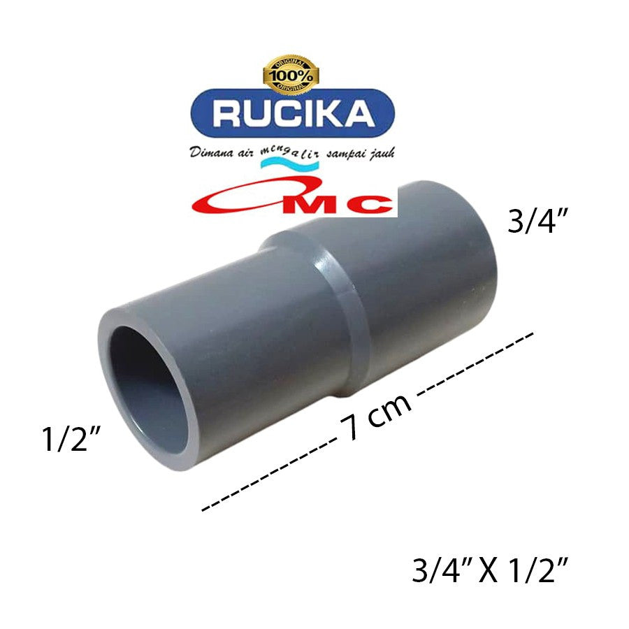 RUCIKA Vlok Sock V sok Reducing Socket Reducer Sock PVC Aw Tebal 3/4 X 1/2 Inch Sambungan Pipa 3/4”x1/2" Vlok Sok Verlop V Sock Flok Soket Plok Sok Lurus