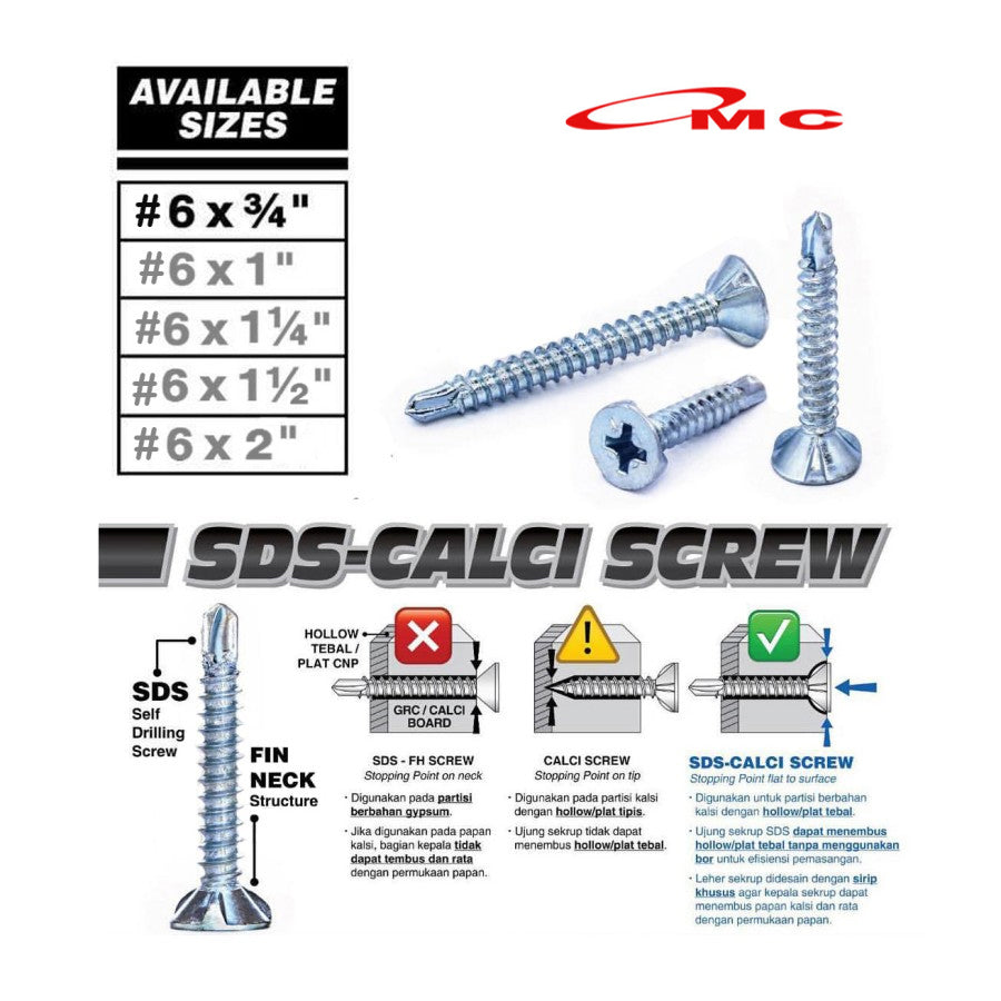 Sekrup GRC SDS #6x3/4 Sekrup SDS FH (+) Greet Putih Skrup Kalsiboard Calci Board Kalsi GRC Self Drilling Screw SDS 6x3/4 Baut Paku Papan Grc Roofing Rofing Rufing Ruping Sekrup Baja Ringan