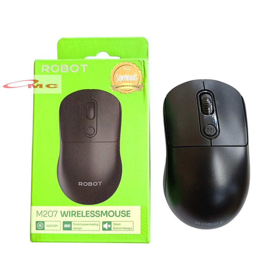 Mouse Wireless Robot M206 / M207 2.4GHz Optical 1600DPI Black Kursor Akurat Untuk PC Laptop Original Silent Mouse Wireles Mause Mos Mous Maos Hitam
