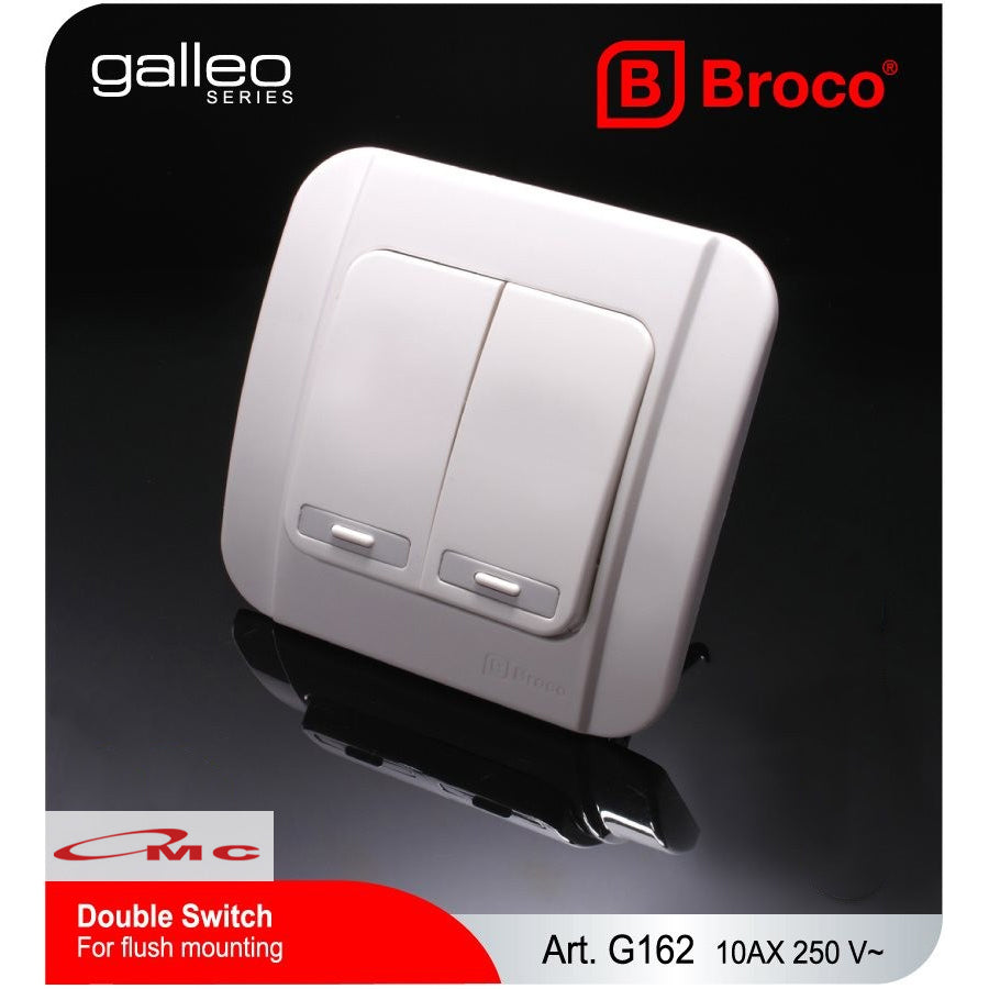 Broco Saklar Engkel 1G Galleo Saklar Seri 2G Galleo White Tunggal Double 1 2 Gang 1 Way G161-55S / G162-55S Sakelar Saklar Broco Galleo Galeo Putih