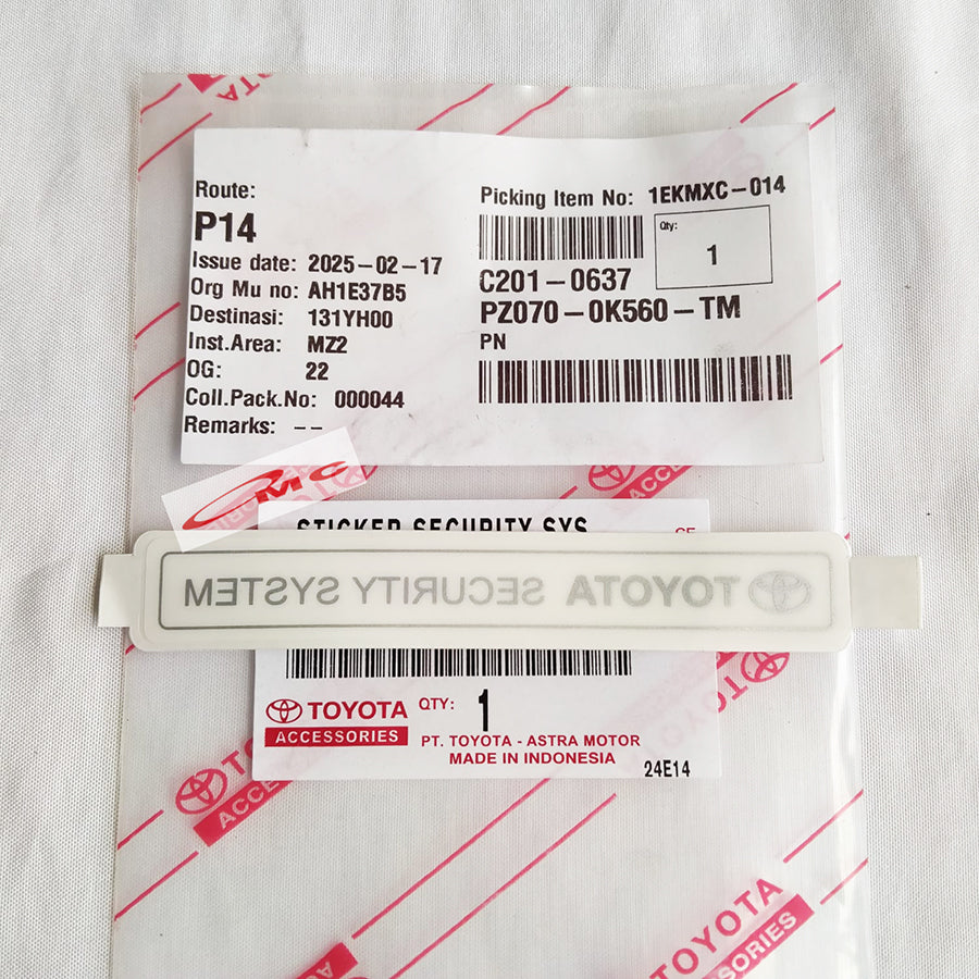 Sticker Stiker TOYOTA SECURITY SYSTEM ORIGINAL ASLI Semua Mobil Toyota PZ070-0K560-TM