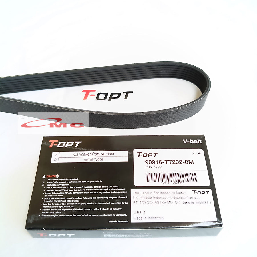 Tali Kipas Fan Belt Van Belt V Belt Fanbelt Innova Fortuner Hilux Diesel Orisinil T-OPT 90916-TT202-8M / 7PK1515
