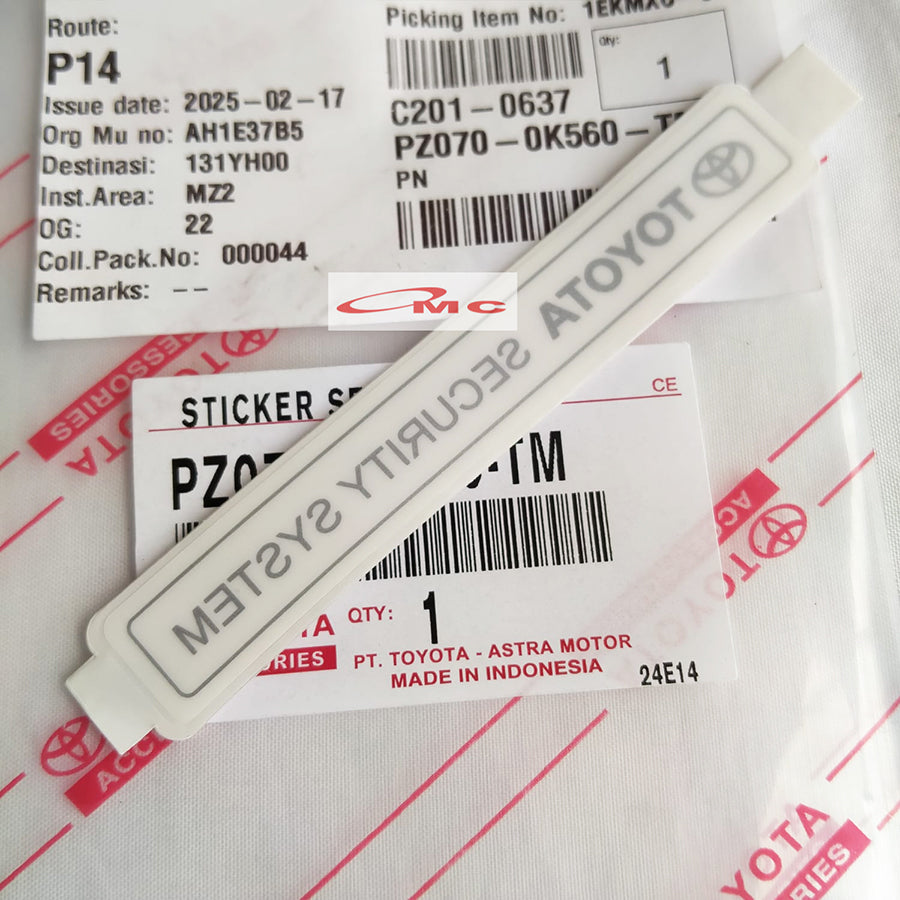 Sticker Stiker TOYOTA SECURITY SYSTEM ORIGINAL ASLI Semua Mobil Toyota PZ070-0K560-TM