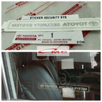 Sticker Stiker TOYOTA SECURITY SYSTEM ORIGINAL ASLI Semua Mobil Toyota PZ070-0K560-TM