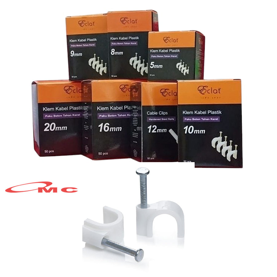 Kleman Klem Clip Klip Kabel Putih Paku Beton 7 9 MM Eclat Klem Kabel Plastik Cable Clips 7mm 9mm Alat Penjepit Penahan Kabel Listrik Data Telpon