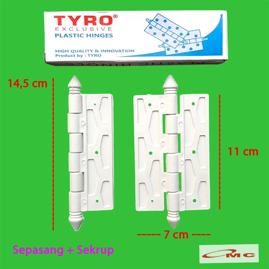 Tyro Engsel PVC Plastik Putih 4,5" Engsel Pintu Kamar Mandi Sepasang + Sekrup Engsel Pintu Plastik PVC Engsel Pintu PVC Engsel Plastik 4.5" 4,5 Inch