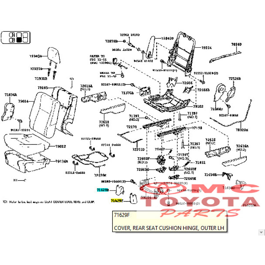 Cover tutup Dudukan Bantalan Engsel Kaki Jok Belakang Tengah Kanan Kiri Fortuner VRZ Kijang Innova Verturer Reborn Original Toyota 71629-0K080-C0 71629-0K200-C0