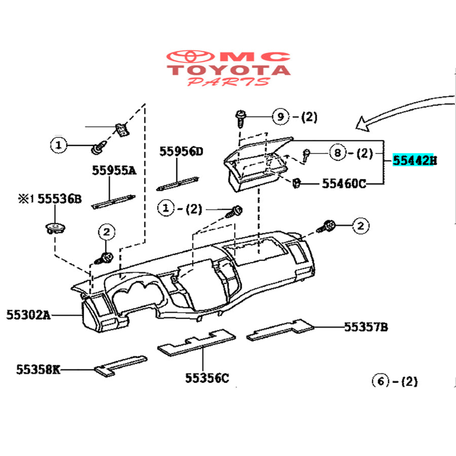 Tutup Cover Laci Atas Dashboard Toyota Hilux Vigo Fortuner Original 55042-0K010-C0 Door Laci Panel Upper Instrument Panel Atas Dasbor Dasboar Dasbord