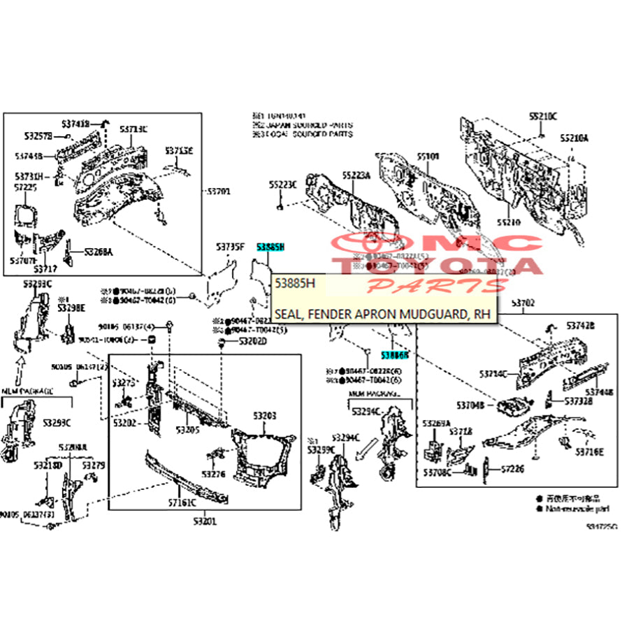Seal Liner Fender Apron Pelindung Samping liner Fender Cipratan Belakang Bawah Kanan Kiri Kijang Innova Reborn Venturer Hilux 2015 Up Original Toyota 53885-KK010