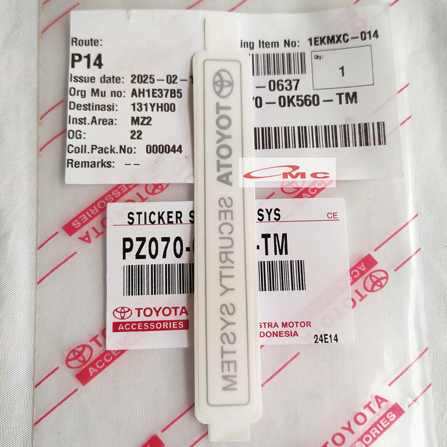 Sticker Stiker TOYOTA SECURITY SYSTEM ORIGINAL ASLI Semua Mobil Toyota PZ070-0K560-TM