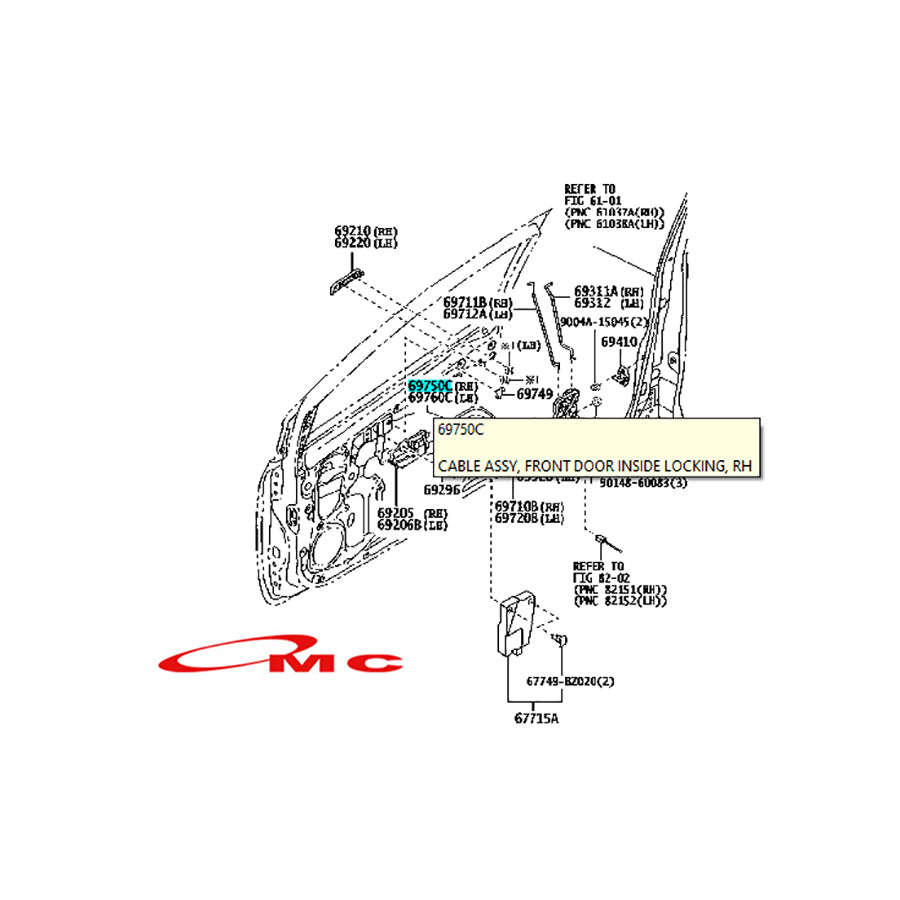 Kabel Sling Kunci Pintu Depan Kanan Calya Sigra Agya Ayla 2017-Up Original 69750-BZ090-001