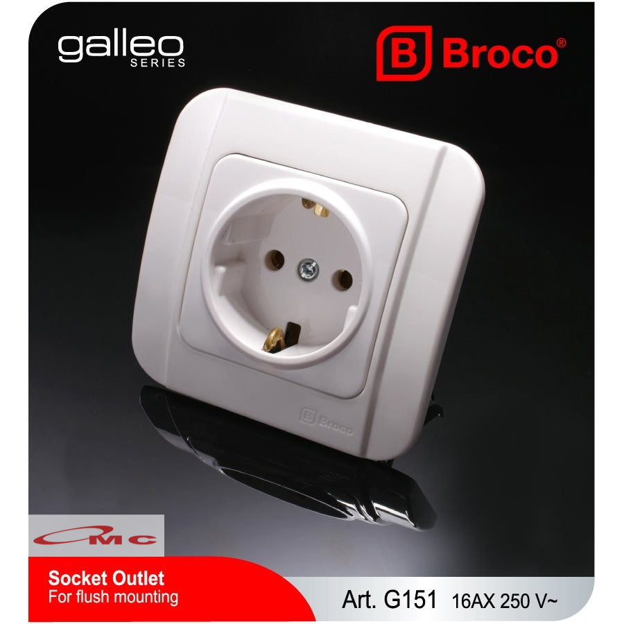 Broco Stop Kontak Broco Galleo G151 White Arde Socket Inbow Tanam Non CP Original Tempat Colokan 1 Lubang Putih Galeo G151-55S