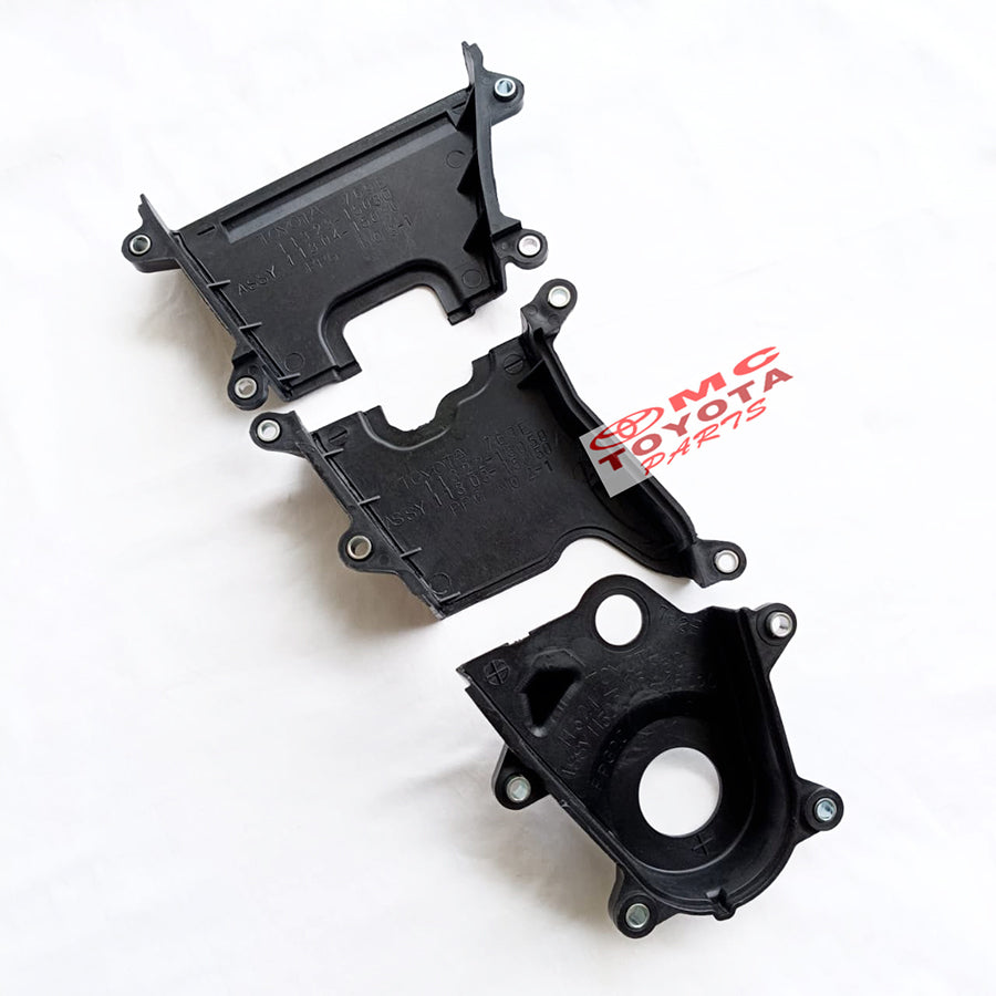 Cover Tutup Timing Belt Corolla Great Corolla Allnew Soluna Corona Original Toyota 11302-15050 / 11303-15050 / 11304-15030 Tutup Cover Timing Belt Bagian Bawah Tengah Atas Corolla All New Corolla Great 1.6 1.8 Ori