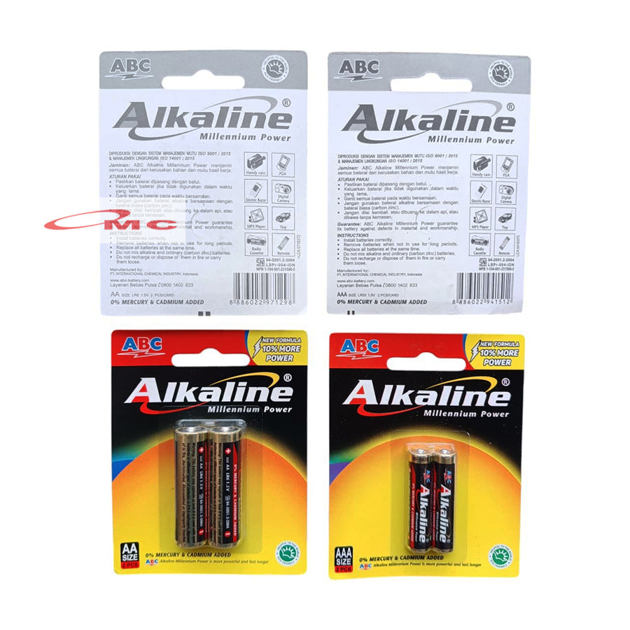 Baterai Batere ABC Alkaline A2 AA / A3 AAA Isi 2 Millennium Power 1.5V Batre Baterry Baterai ABC Alkaline Alkalin Doorbell Door Bell Bel Mainan Anak Kalkulator Jam Dinding Remot Remote Control Mouse Radio Pointer Senter Kamera