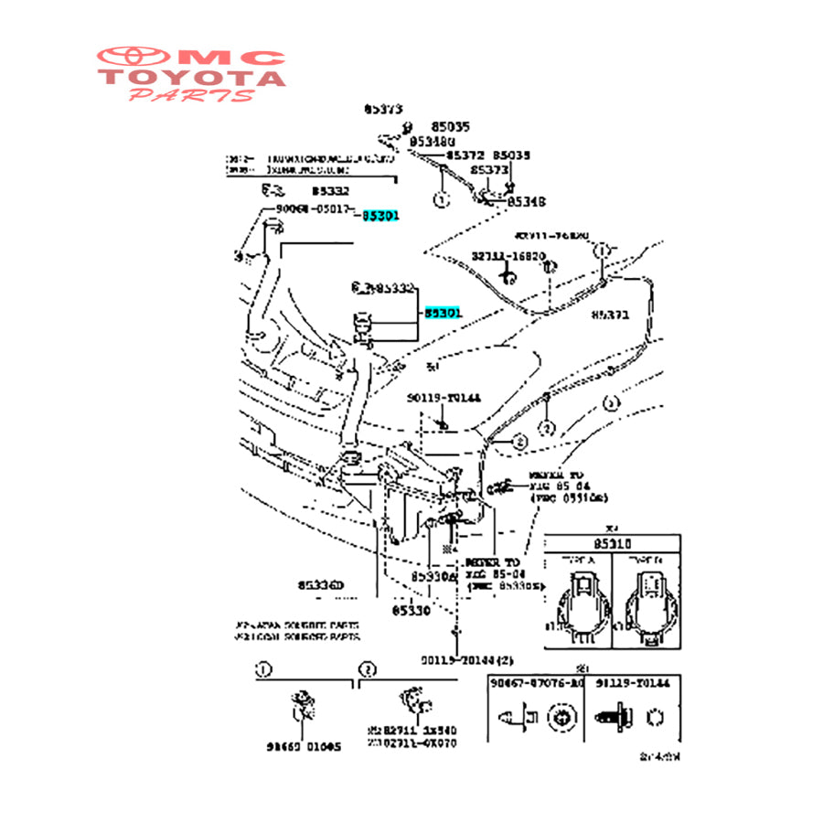 Leher Selang Pipa Leher Tabung Air Wiper Washer Toyota Innova Fortuner Hilux Original 85301-0K041