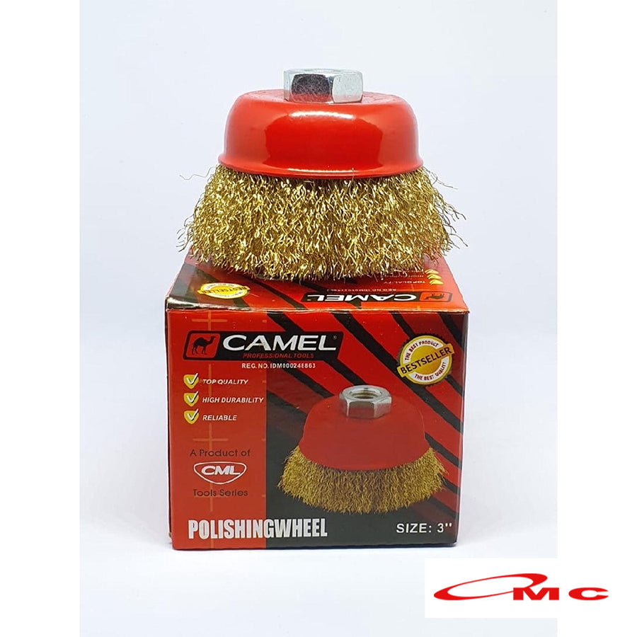 CAMEL Sikat Kawat Mangkok 3 Inch Cup Brush Polishing Sikat Mangkok Kawat Kuning 3" Cap Wire Brush Sikat Kawat Kuningan Gerinda Tangan Gurinda Karat Kerak