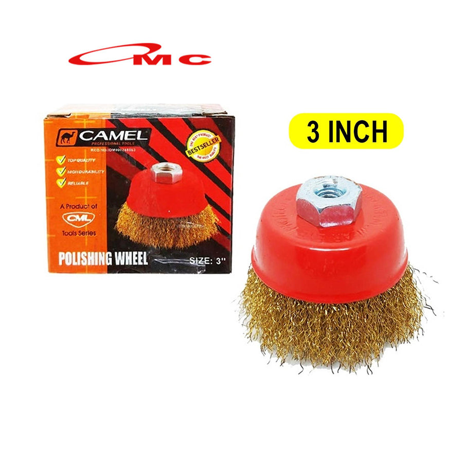 CAMEL Sikat Kawat Mangkok 3 Inch Cup Brush Polishing Sikat Mangkok Kawat Kuning 3" Cap Wire Brush Sikat Kawat Kuningan Gerinda Tangan Gurinda Karat Kerak