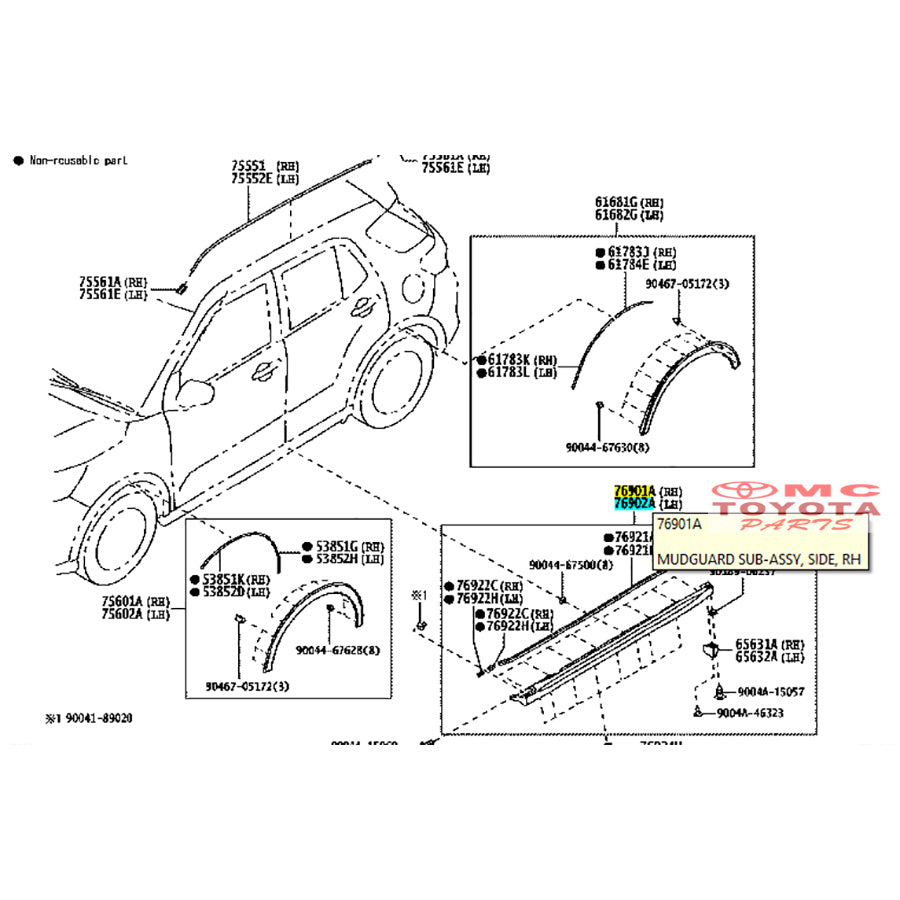 Moulding Cover Rock Panel Cover Side Skrit Body Kit Trisplang Spakbor Pelindung Lumpur Samping Sisi Bawah Pintu Kanan Kiri Original Toyota Raize GR 2020-2022 76901-BZ130 76902-BZ130