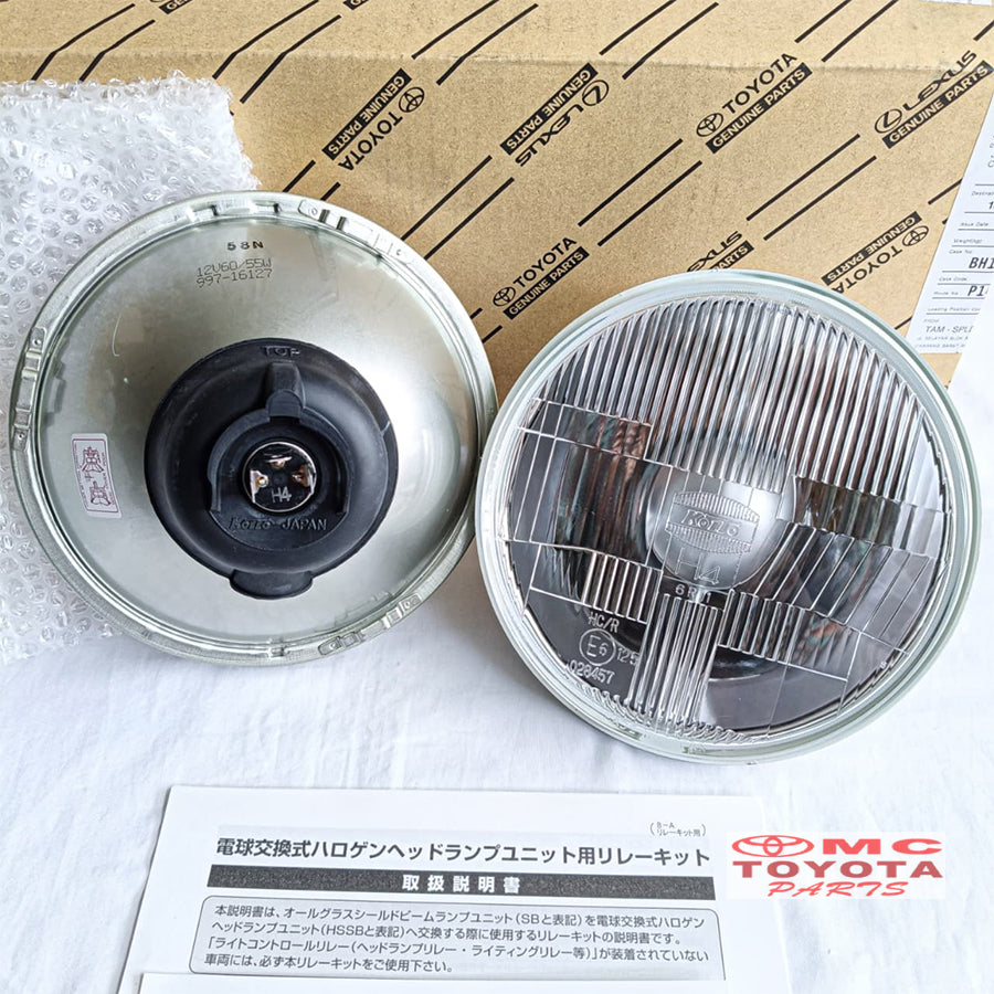 Headlamp Set Lampu Depan Hardtop 2F HJ40 FJ40 BJ40 Suzuki Katana Jimny 7" 7 inch Original 81110-60P70 Head Lamp Toyota Land Cruiser Headlight Sealed Beam Sealbeam Halogen Koito 7inch
