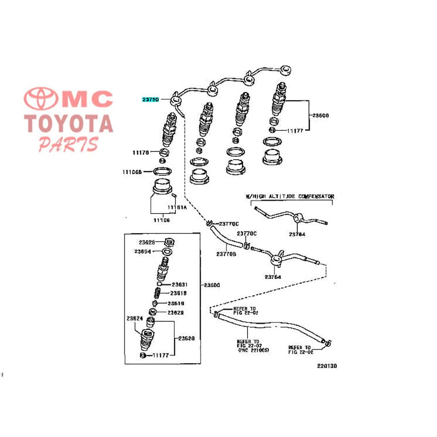 Selang Pipa Nozzle Injektor Kijang Kapsul Diesel Fortuner Hilux Hiace Dyna Land Cruiser Prado Cresida Crown Original 23760-54030 Pipe Nozzel Injector