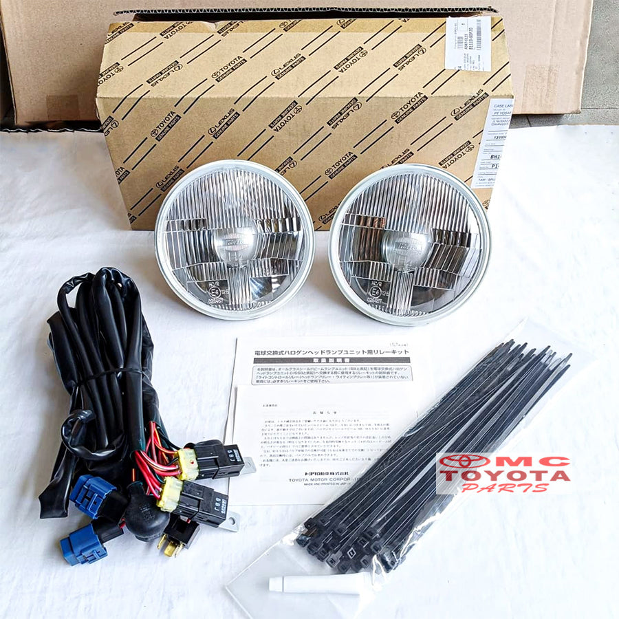 Headlamp Set Lampu Depan Hardtop 2F HJ40 FJ40 BJ40 Suzuki Katana Jimny 7" 7 inch Original 81110-60P70 Head Lamp Toyota Land Cruiser Headlight Sealed Beam Sealbeam Halogen Koito 7inch