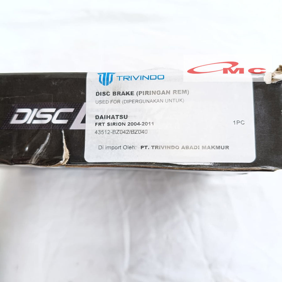 Disk Brake Piringan Rem Depan Daihatsu Sirion 2007-2015 Trivindo 43512-BZ042-TRV