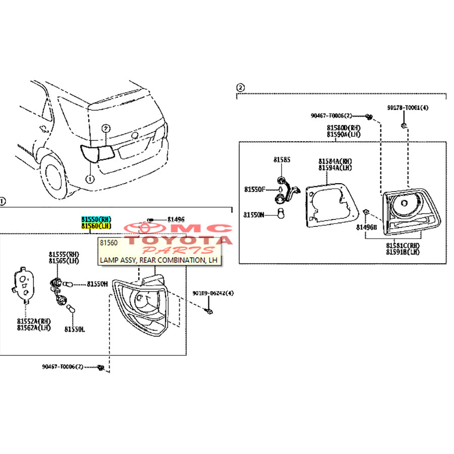 Lampu Stop Lamp Belakang Kanan Kiri Original  Toyota Fortuner VNT 2012-2015  81550-0K400 81560-0K410 Hitam
