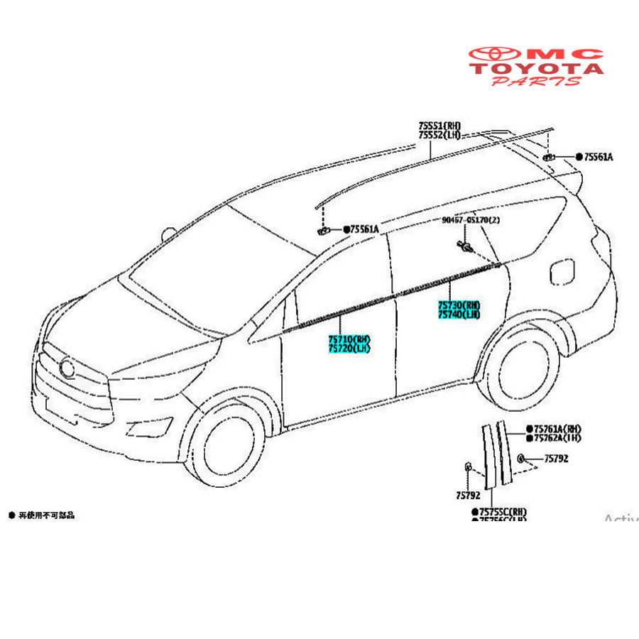 Pelipit Pintu Karet Kaca Luar Depan Belakang Kanan Kiri Innova Reborn Original Toyota 75710-0K030 / 75720-0K030 / 75730-0K030 / 75740-0K030
