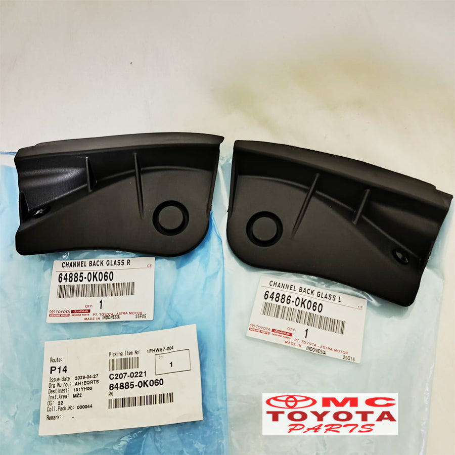 Channel Back Glass Cover Kanan Kiri Karet Penutup Ujung Kaca Bagasi Toyota Innova Reborn 2015-2020 64885-0K060 / 64886-0K060 Original