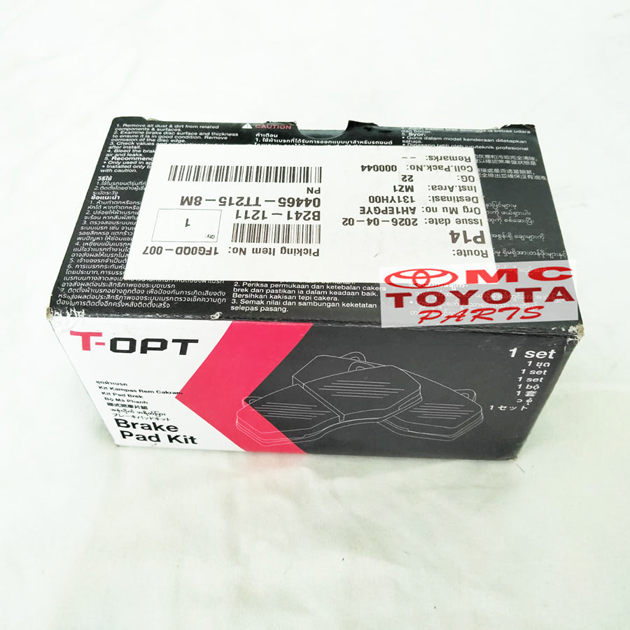Brake Pad Kampas Rem Depan AGYA WIGO 2023 Asli ORI Original T-OPT 04465-TT215-8M Genuine Part