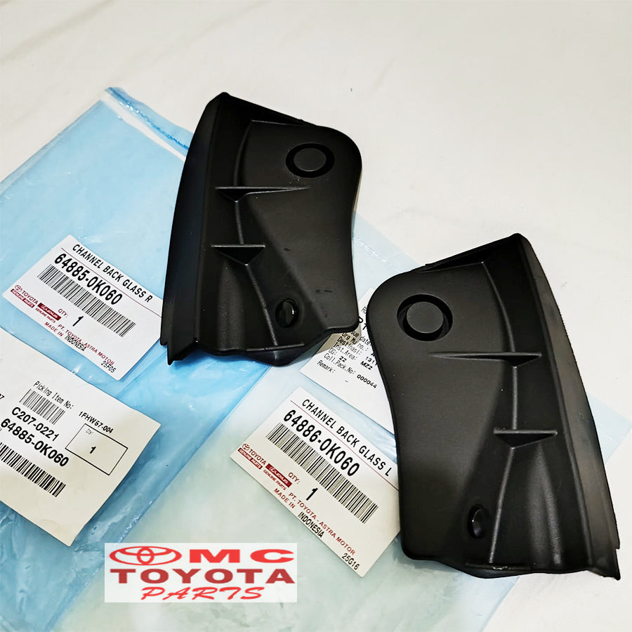 Channel Back Glass Cover Kanan Kiri Karet Penutup Ujung Kaca Bagasi Toyota Innova Reborn 2015-2020 64885-0K060 / 64886-0K060 Original
