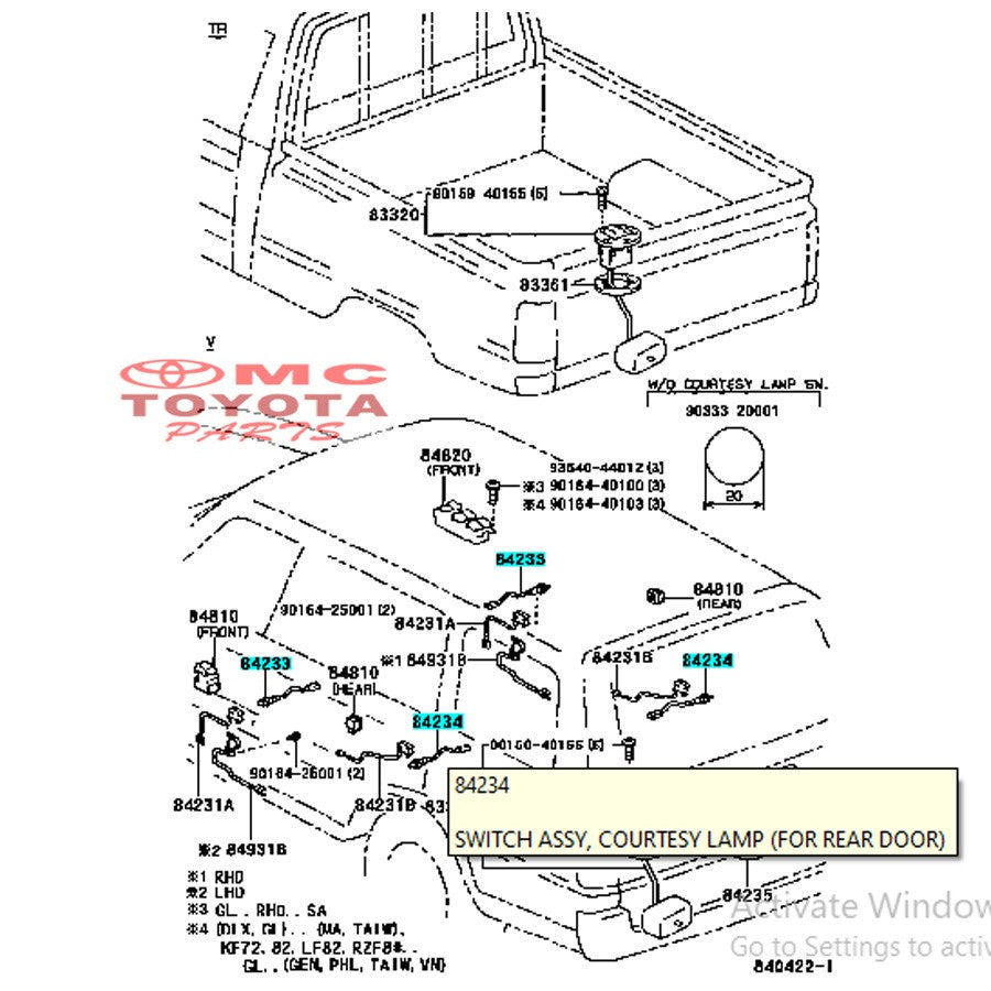 Switch Courtessy Lamp Door Pintu Kijang Kapsul 84231-0B010